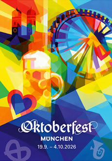 Oktoberfest Plakat 2026 - Official party poster (Bild RAW/LHM Design von Florian Huber)